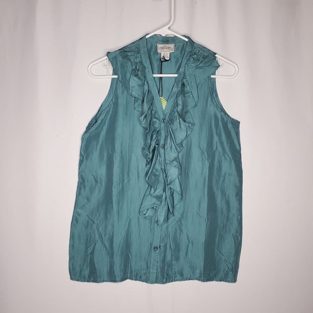 Croquet‎ Club Sleeveless Silk Ruffle Top Women Small Mermaid  Coastal Cowgirl